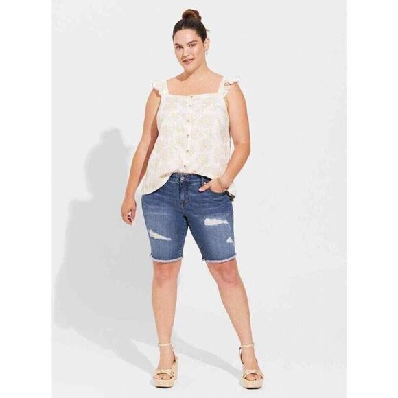 Torrid Womens Top Sz 3 3X 22 24 Double Gauze Daisy Daydream Ruffle Tank NEW - Picture 1 of 10